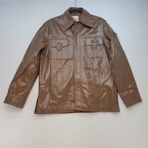 Envoy Faux Leather Jacket Mens Medium Brown Vintage 70s Snap Front Pockets
